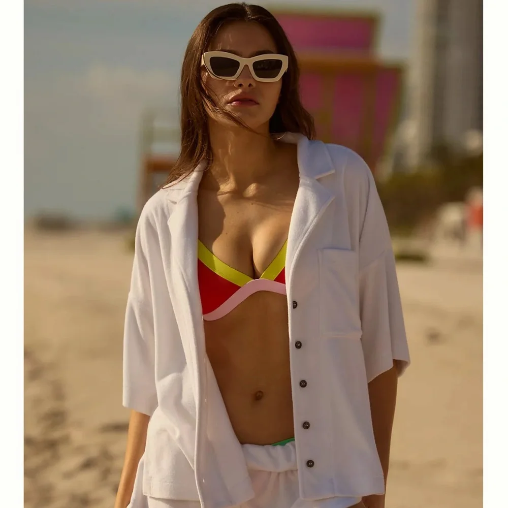 Anthropologie Cream Blocked Cat-Eye Sunglasses - Picture 4 of 5